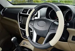 SEMAPHORE Steering Cover For Hyundai Verna (Black Beige, Leatherite)-thumb1