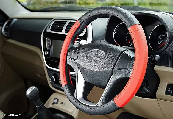 SEMAPHORE Steering Cover For Maruti Lodgy (Black Red, Leatherite)-thumb2