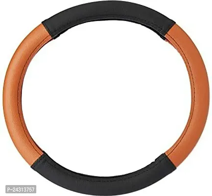 Etradezone Hand Stiched Steering Cover For Fiat Palio (Black, Tan, Leatherite)-thumb0