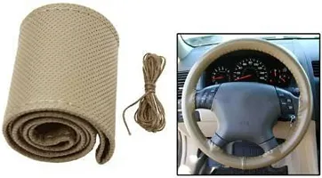 RD Universal Hand Stiched Steering Cover For Hyundai Santro Xing (Beige, Leatherite)-thumb2