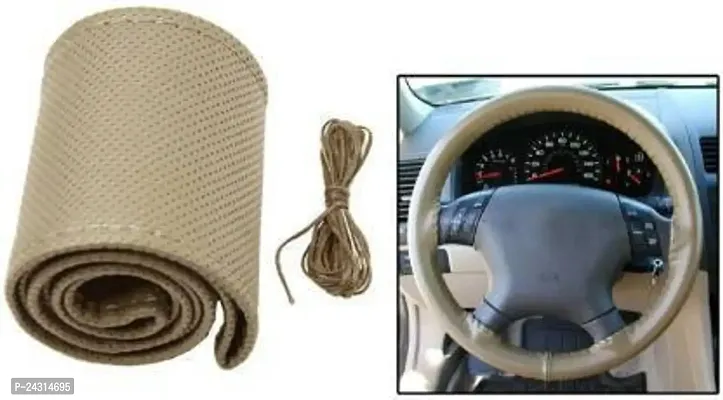 RD Universal Hand Stiched Steering Cover For Hyundai Santro Xing (Beige, Leatherite)-thumb3