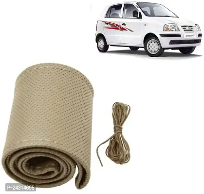 RD Universal Hand Stiched Steering Cover For Hyundai Santro Xing (Beige, Leatherite)