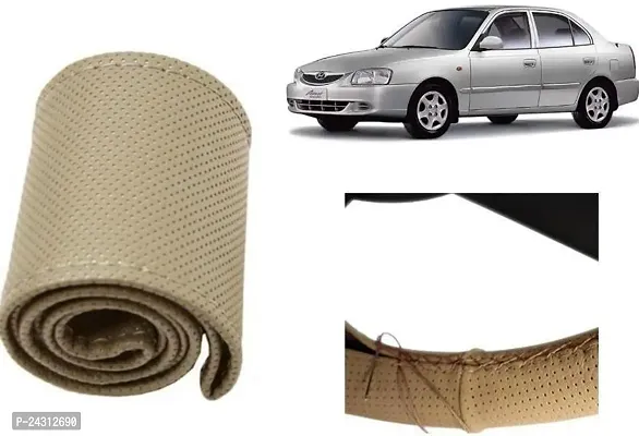 arneja trading company Hand Stiched Steering Cover For Hyundai Accent (Beige, Leatherite)