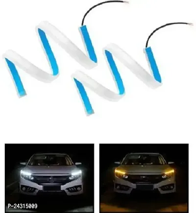 ACCESSOREEZ 60cm length LED Light Soft neon headlight design Article Lamp Daytime Car Fancy Lights with yellow indicator for cars Car Fancy Lights (White, Yellow) Car Fancy Lights (White, Yellow)-thumb0