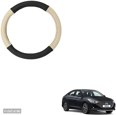SEMAPHORE Steering Cover For Hyundai Verna (Black Beige, Leatherite)