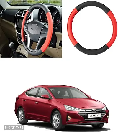 Etradezone Hand Stiched Steering Cover For Hyundai Elantra (Black, Red, Leatherite)