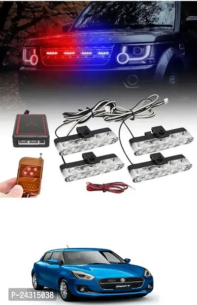 Etradezone Car 4 X4 Grill LED Police Flasher Light for Leaf Car Fancy Lights (Multicolor)