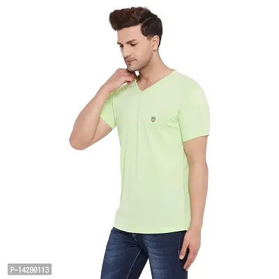 LYCOS Men's Cotton Half Sleeve Solid V-Neck T-shirt-3000-TEAGREEN_S Green-thumb3