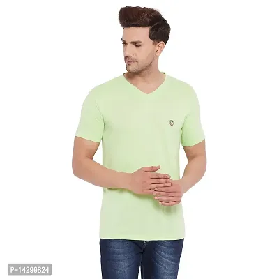 LYCOS Men's Cotton Half Sleeve Solid V-Neck T-shirt-3000-TEAGREEN_3XL Green-thumb0