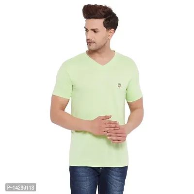 LYCOS Men's Cotton Half Sleeve Solid V-Neck T-shirt-3000-TEAGREEN_S Green-thumb0