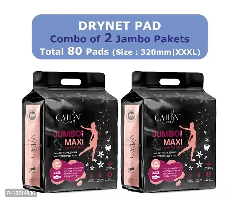 Anti bacterial Sanitary Pads With Drynet Technology (100% leakage Proof Sanitary Napkins ) (Size - 320mm | XXXL) (Combo of 2 Packet) (Total 80 Pads)-thumb0