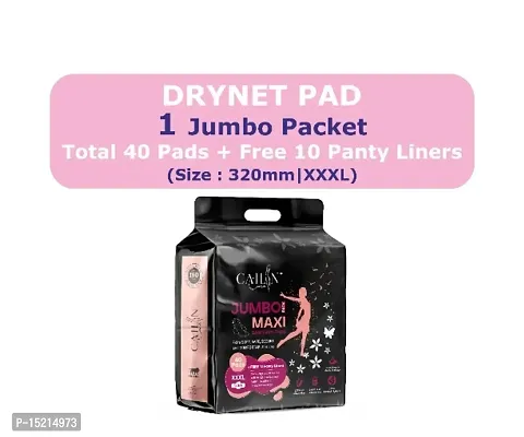 Anti bacterial Sanitary Pads With Drynet Technology (100% leakage Proof Sanitary Napkins ) (Size - 320mm | XXXL) (1 Packet) (Total 40 Pads + Free 10 Panty Liner)-thumb0