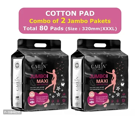 Natural Cotton Top Sheet, Extra Large  Soft, Odour and Leakage Free Sanitary Napkins (Size - 320mm | XXXL) (Combo of 2 Packet) (Total 80 Pads)-thumb0