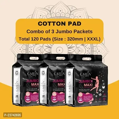 Cailin Care Soft Cotton Heavy Flow Protection Sanitary Napkin Sanitary Pads (Size - 320mm | XXXL) (Combo of 3 Packet) (Total 120 Pads)-thumb0