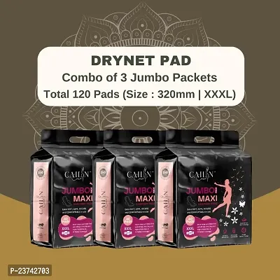 Cailin Care Extra Dry Heavyflow Protection Sanitary Napkin Sanitary Pads (Size - 320mm | XXXL) (Combo of 3 Packet) (Total 120 Pads)