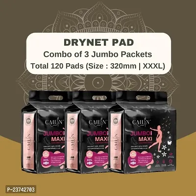 Cailin Care Extra Dry Heavyflow Protection Sanitary Napkin Sanitary Pads (Size - 320mm | XXXL) (Combo of 3 Packet) (Total 120 Pads)-thumb0