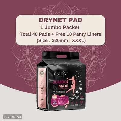 Cailin Care Extra Dry Heavyflow Protection Sanitary Napkin Sanitary Pads (Size - 320mm | XXXL) (1 Packet) (Total 40 Pads + Free 10 Panty Liner)