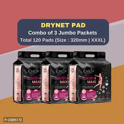 Cailin Care Antibacterial Extra Dry Sanitary Napkin Sanitary Pads (Size - 320mm | XXXL) (Combo of 3 Packet) (Total 120 Pads)