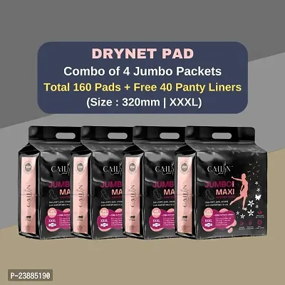 Cailin Care Antibacterial Extra Dry Sanitary Napkin Sanitary Pads (Size - 320mm | XXXL) (Combo of 4 Packet) (Total 160 Pads + Free 40 Panty Liner)-thumb0
