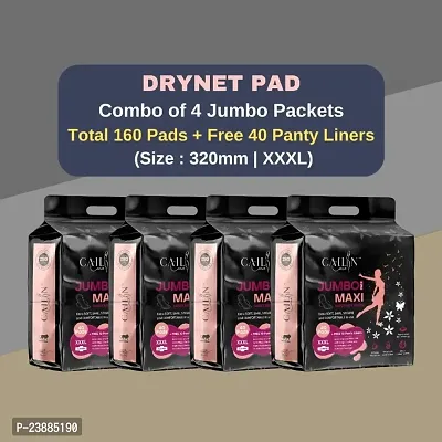 Cailin Care Antibacterial Extra Dry Sanitary Napkin Sanitary Pads (Size - 320mm | XXXL) (Combo of 4 Packet) (Total 160 Pads + Free 40 Panty Liner)