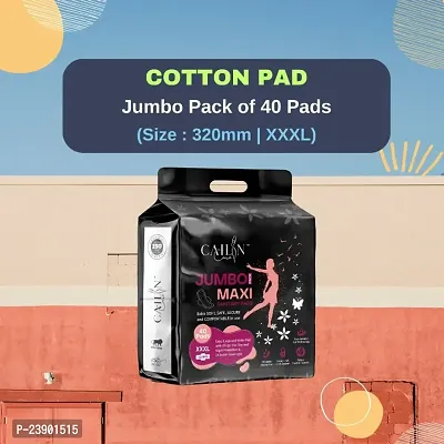 Cailin Care 100% Cotton Extra Soft Extra Large and Extra Wider Sanitary Napkin Sanitary Pads (Size - 320mm | XXXL) (Combo of 1 Packet) (Total 40 Pads)-thumb0