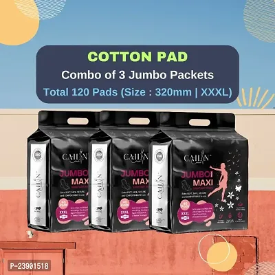 Cailin Care 100% Cotton Extra Soft Extra Large and Extra Wider Sanitary Napkin Sanitary Pads (Size - 320mm | XXXL) (Combo of 3 Packet) (Total 120 Pads)