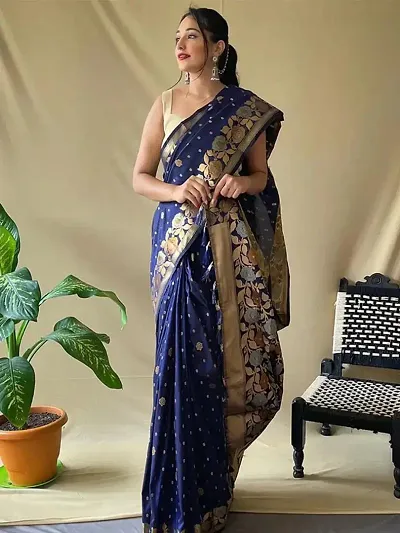 Hot Selling Silk Blend Saree with Blouse piece 