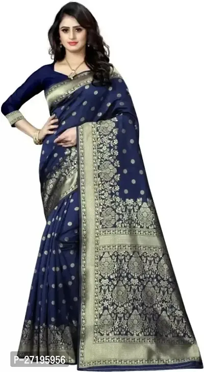 Stylish Blue Banarasi Saree with Blouse piece For Women-thumb0