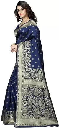 Stylish Blue Banarasi Saree with Blouse piece For Women-thumb1