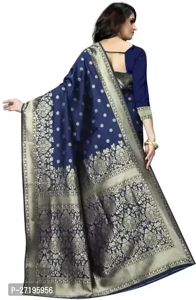 Stylish Blue Banarasi Saree with Blouse piece For Women-thumb3