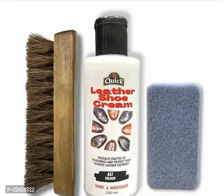 Quick Leather Shoe Cream With Foam Applicator And Natural Hair Shoe Brush For Buffing