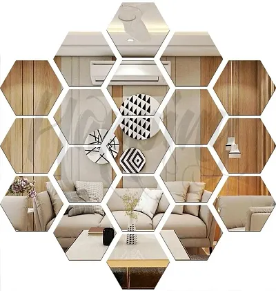 HAPPINY Acrylic Mirror Wall Stickers 19 Hexagon with 10 Butterflies (4.8 x 3.1 cm)