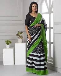 Hastkala Fab Women's Pure Cotton Mulmul Ikat Hand Block Printed Saree with Blouse Piece-thumb4