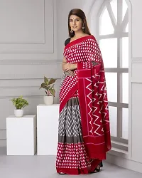 Hastkala Fab Women's Pure Cotton Mulmul Handblock Printed Ikat Saree with Unstitched Blouse Piece-thumb2