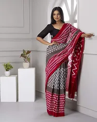 Hastkala Fab Women's Pure Cotton Mulmul Handblock Printed Ikat Saree with Unstitched Blouse Piece-thumb4