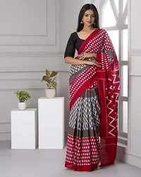 Hastkala Fab Women's Pure Cotton Mulmul Handblock Printed Ikat Saree with Unstitched Blouse Piece-thumb1