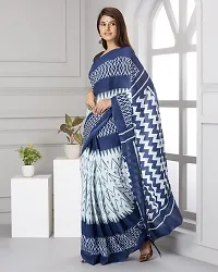 Hastkala Fab Women's Pure Cotton Mulmul Ikat Hand Block Printed Saree with Unstitched Blouse-thumb2