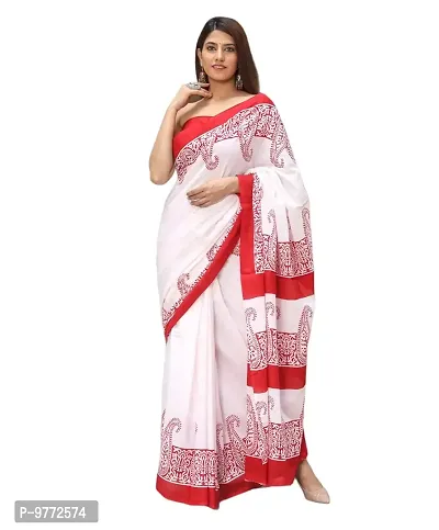 Hastkala Fab Women Cotton Mulmul Ikat Hand Block Printed Saree with Unstitched Blouse Piece-thumb0