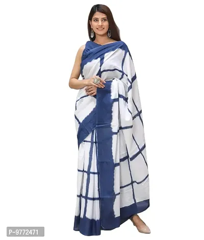 Hastkala Fab Women's Pure Cotton Mulmul Hand Block Printed Ikat Saree with Unstitched Blouse Piece-thumb0