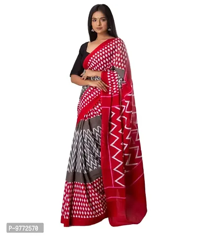 Hastkala Fab Women's Ikat Cotton Saree With Blouse Piece (HASTKALAFAB-010-01_Red, Brown)-thumb0