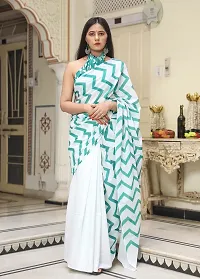 Hastkala Fab Women's Pure Cotton Mulmul Hand Block Printed Ikat Saree with Unstitched Blouse Piece-thumb2