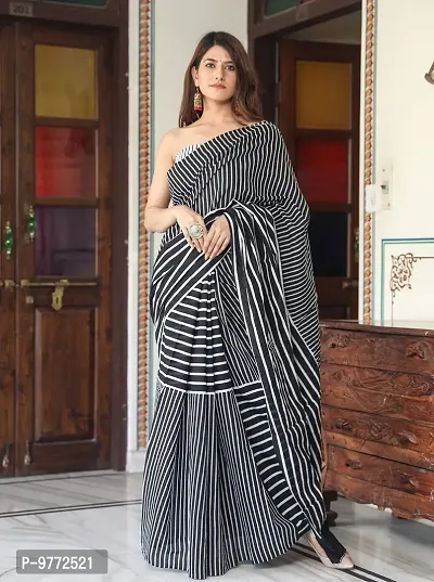 Hastkala Fab Women's Pure Cotton Mulmul Hand Block Printed Ikat Saree with Unstitched Blouse Piece-thumb3