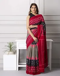 Hastkala Fab Women's Ikat Cotton Saree With Blouse Piece (HASTKALAFAB-010-10_Brown, Red, Black)-thumb2