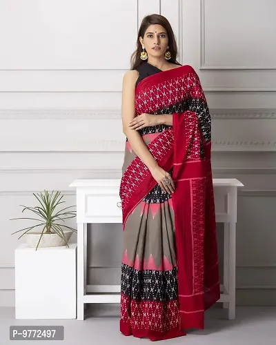 Hastkala Fab Women's Ikat Cotton Saree With Blouse Piece (HASTKALAFAB-010-10_Brown, Red, Black)-thumb3