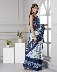 Hastkala Fab Women's Pure Cotton Mulmul Ikat Hand Block Printed Saree with Unstitched Blouse-thumb3