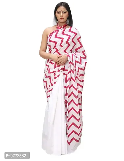 Hastkala Fab Women's Pure Cotton Mulmul Hand Block Printed Ikat Saree with Unstitched Blouse Piece