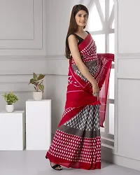 Hastkala Fab Women's Pure Cotton Mulmul Handblock Printed Ikat Saree with Unstitched Blouse Piece-thumb3