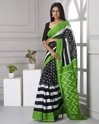 Hastkala Fab Women's Pure Cotton Mulmul Handblock Printed Ikat Saree with Unstitched Blouse Piece-thumb2