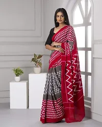 Hastkala Fab Women's Pure Cotton Mulmul Handblock Printed Ikat Saree with Unstitched Blouse Piece-thumb2