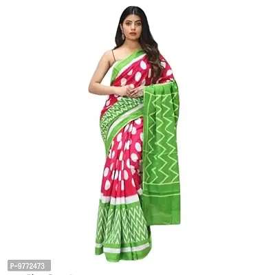 Hastkala Fab Women's Pure Cotton Mulmul Hand Block Printed Ikat Saree with Unstitched Blouse Piece